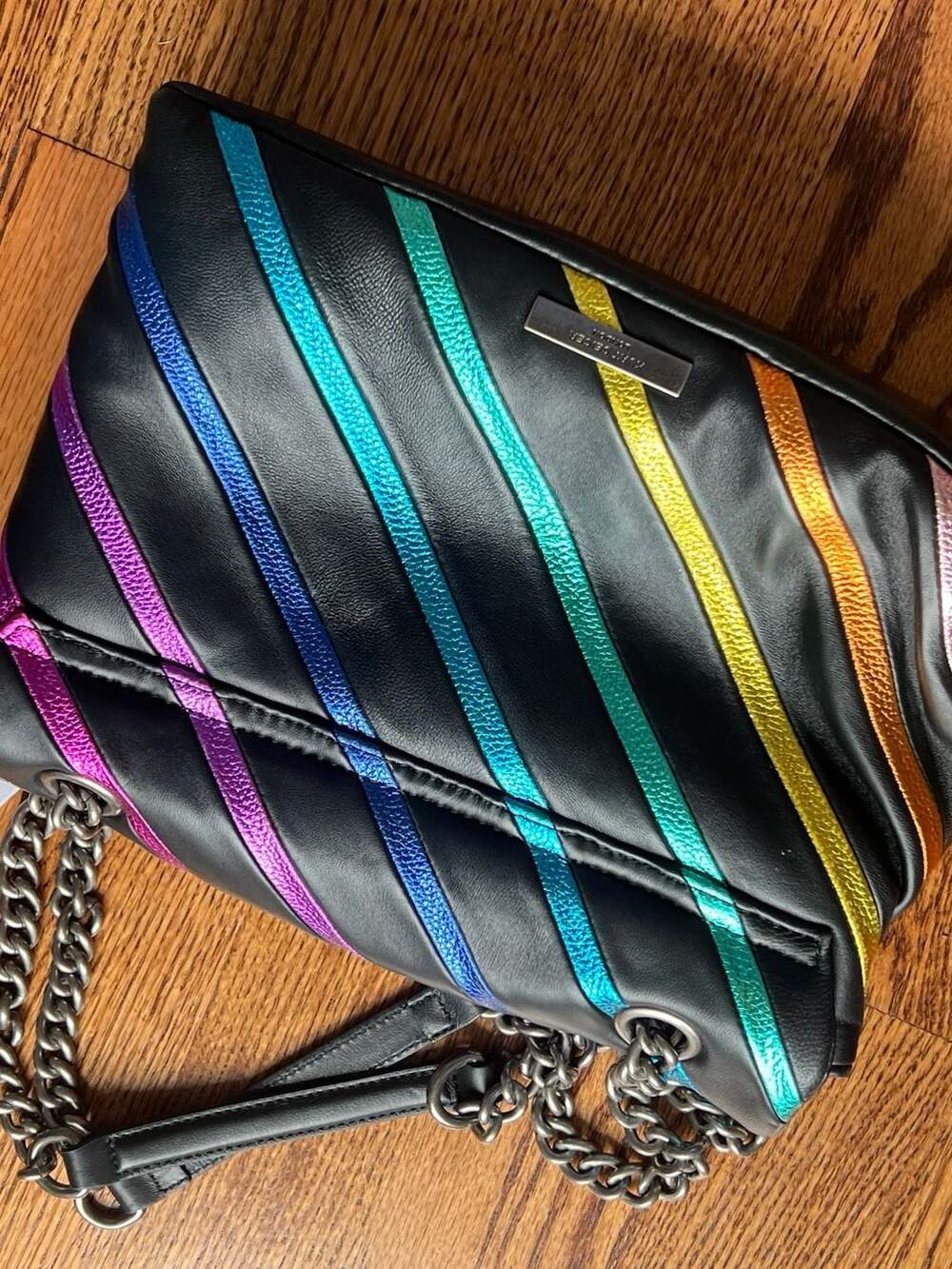 Kurt Geiger London Large Kensington Rainbow Stripe Leather Shoulder Bag - Picture 3 of 4